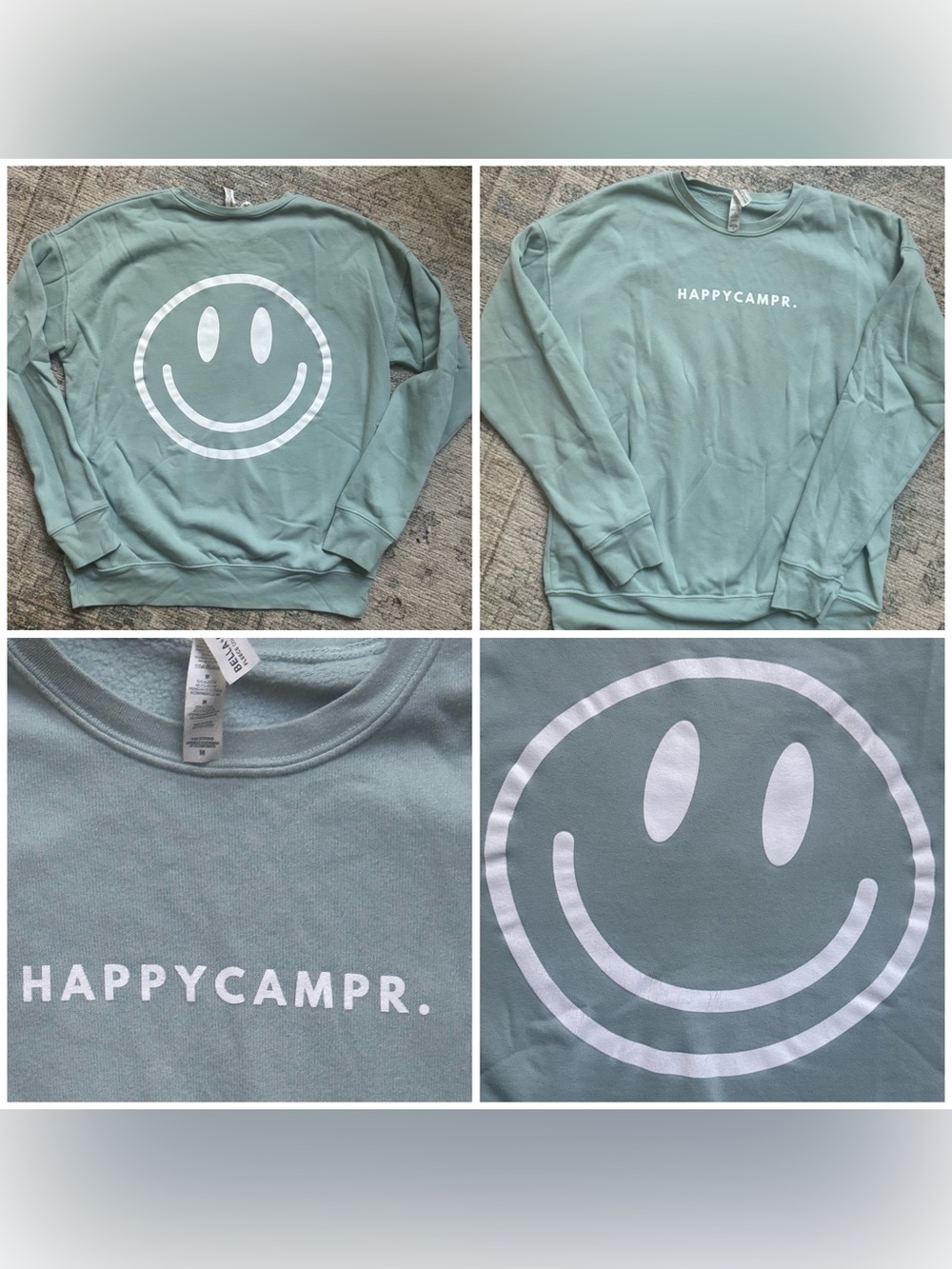 HappyCampr Medium Mint Green Smiley pullover crewneck Sweatshirt